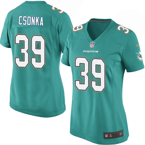 Women's Game Larry Csonka Nike Jersey Aqua Green Home - #39 NFL Miami Dolphins